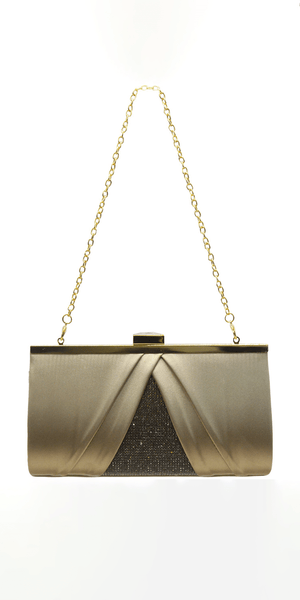 Pleated Satin Handbag with Rhinestone Detail Image 4