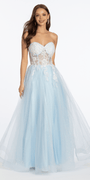 light-blue/size/4/missy/Camille La Vie/Strapless Floral Embellished Corset Glitter Tulle Ballgown/front alt