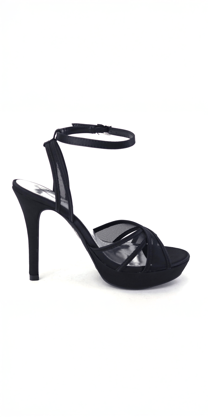Mesh Satin Criss Cross Strap Platform Stiletto Sandal Image 6