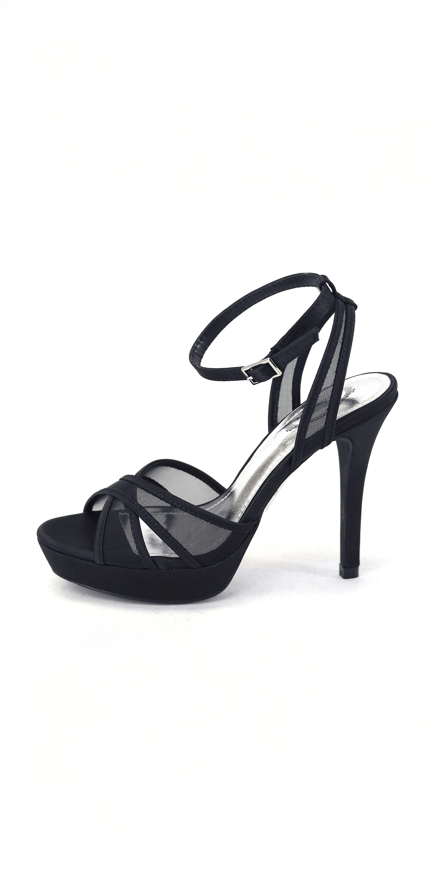 black/size/6/Camille La Vie/ Mesh Satin Criss Cross Strap Platform Stiletto Sandal /side alt