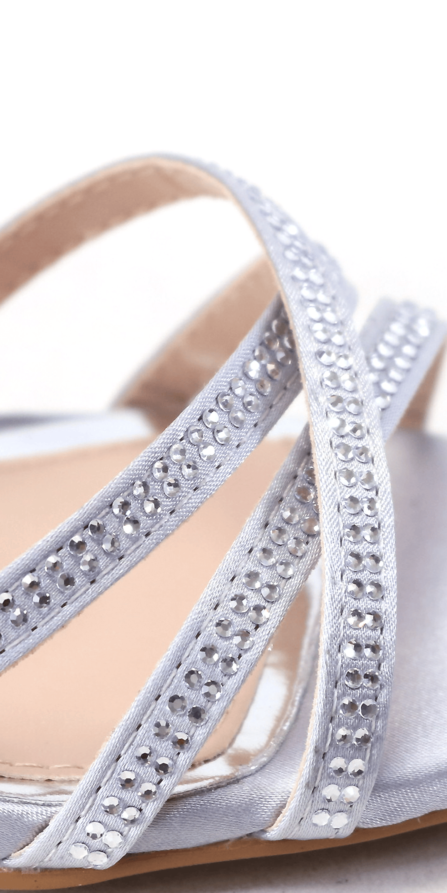 silver/size/6/Camille La Vie /Satin Rhinestone Cris Cross Ankle Strap Square Heel Sandal/close up