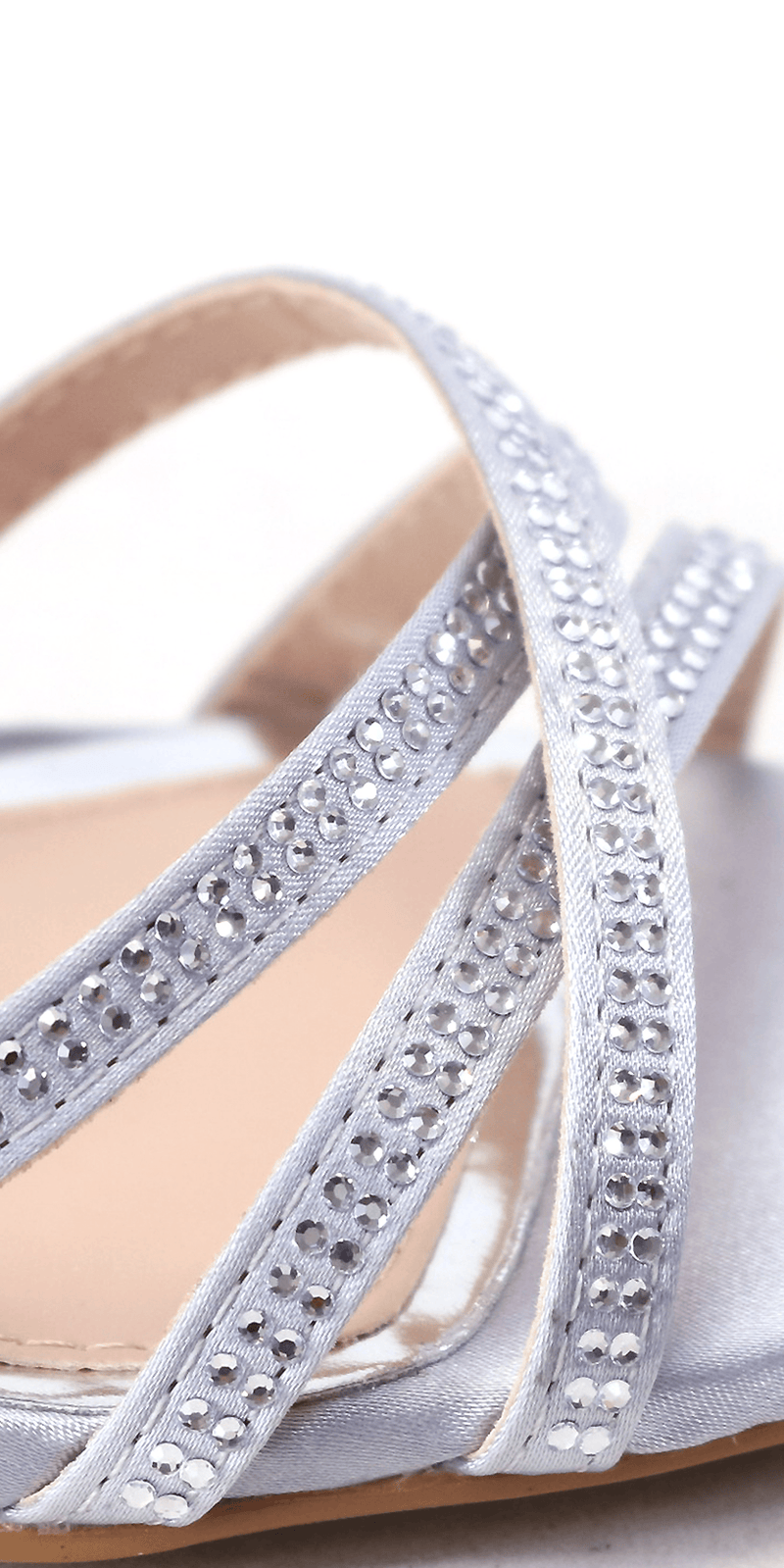 Satin Rhinestone Cris Cross Ankle Strap Square Heel Sandal Image 5