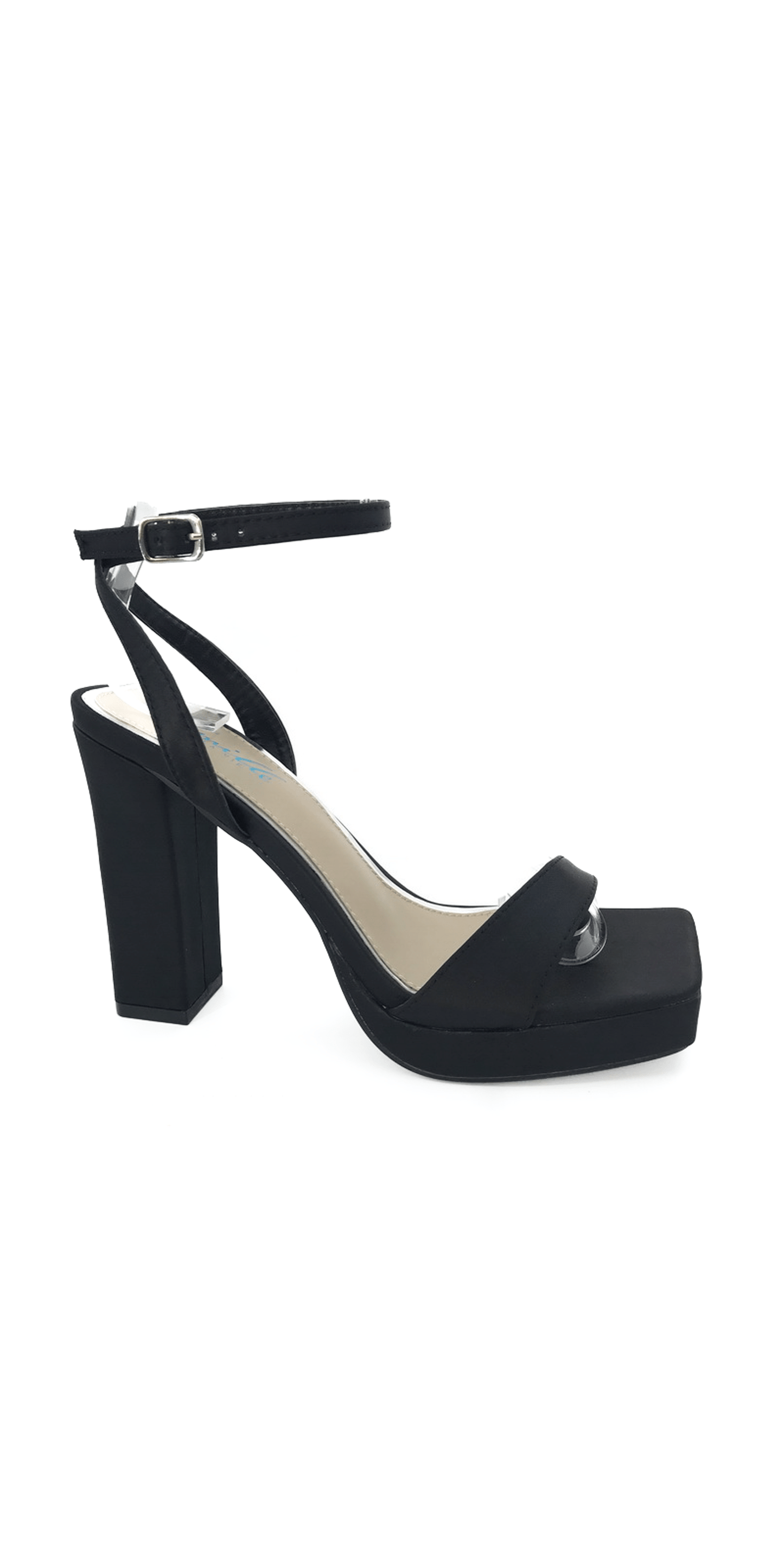 Camille La Vie Satin Block Heel Platform Ankle Strap Sandal 5.5 / black