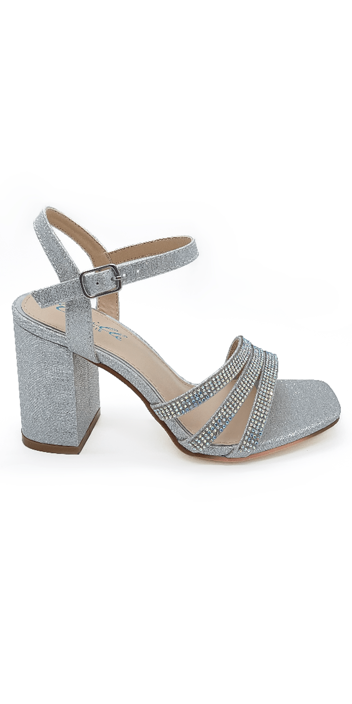 Camille La Vie Rhinestone Strappy Block Heel Glitter Sandal