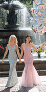Plunging Sequin Floral Applique Corset Mermaid Dress Image 1