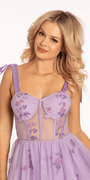 Mesh Floral Embroidered Corset Fit and Flare Dress Image 3
