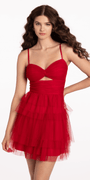 Sweetheart Mesh Cutout Tiered Mini Dress Image 3