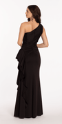 One Shoulder Scuba Trumpet Dress with Side Cascade Image 3