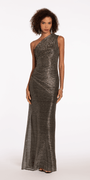 Metallic One Shoulder Column Dress with Ruching Image 1