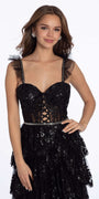 Glitter Mesh Corset Tiered Ballgown with Sequin and Ruffle Detail Image 6