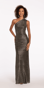 Metallic One Shoulder Column Dress with Ruching Image 2