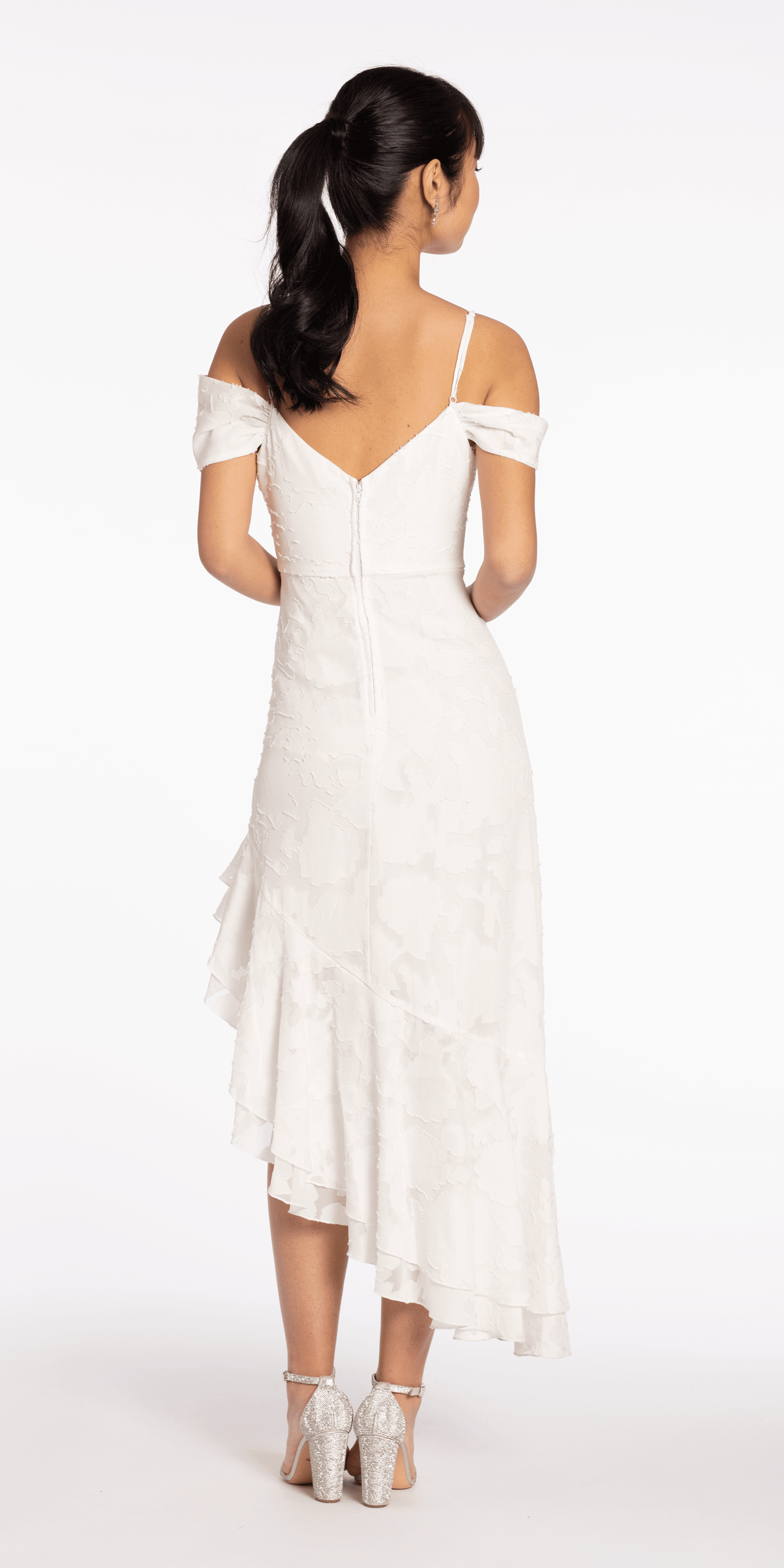 Camille La Vie Chiffon Off the Shoulder Drape Asymmetrical Dress