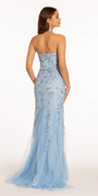 Embroidered Beaded Mesh Column Dress with Side Slit Image 4