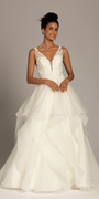 Deep Scoop Back Embroidered Tiered Ballgown Image 3