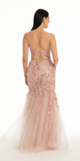 Plunging Sequin Floral Applique Corset Mermaid Dress Image 4