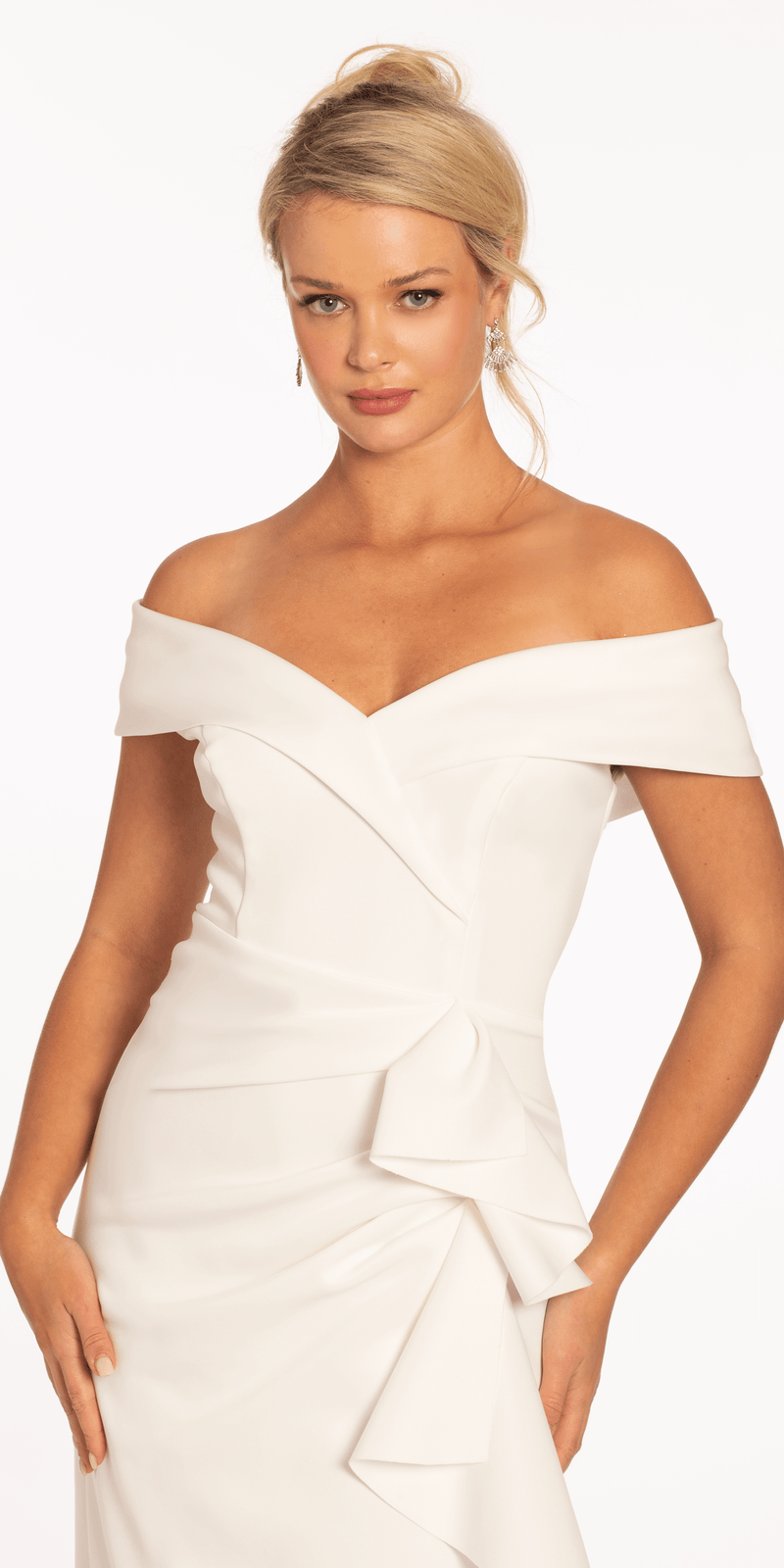 Off the Shoulder Midi Scuba Dress with Side Cascade Image 9