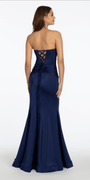 Strapless Stretch Satin Lace Corset Trumpet Dress Image 3
