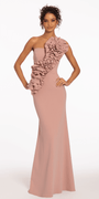 Crepe One Shoulder Column Dress with Origami Rosette Detail Image 3