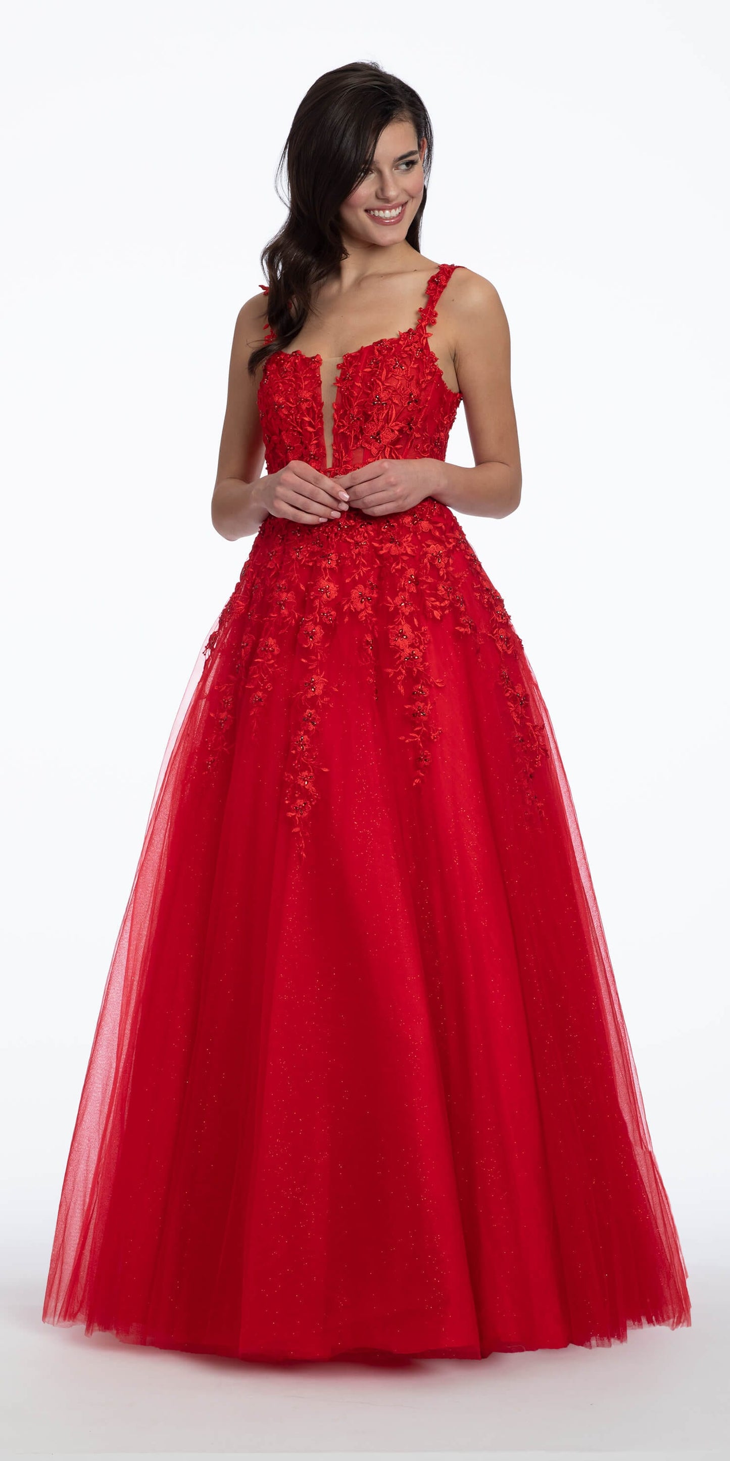 Camille La Vie Embroidered Flower Tulle Ballgown missy / 4 / red