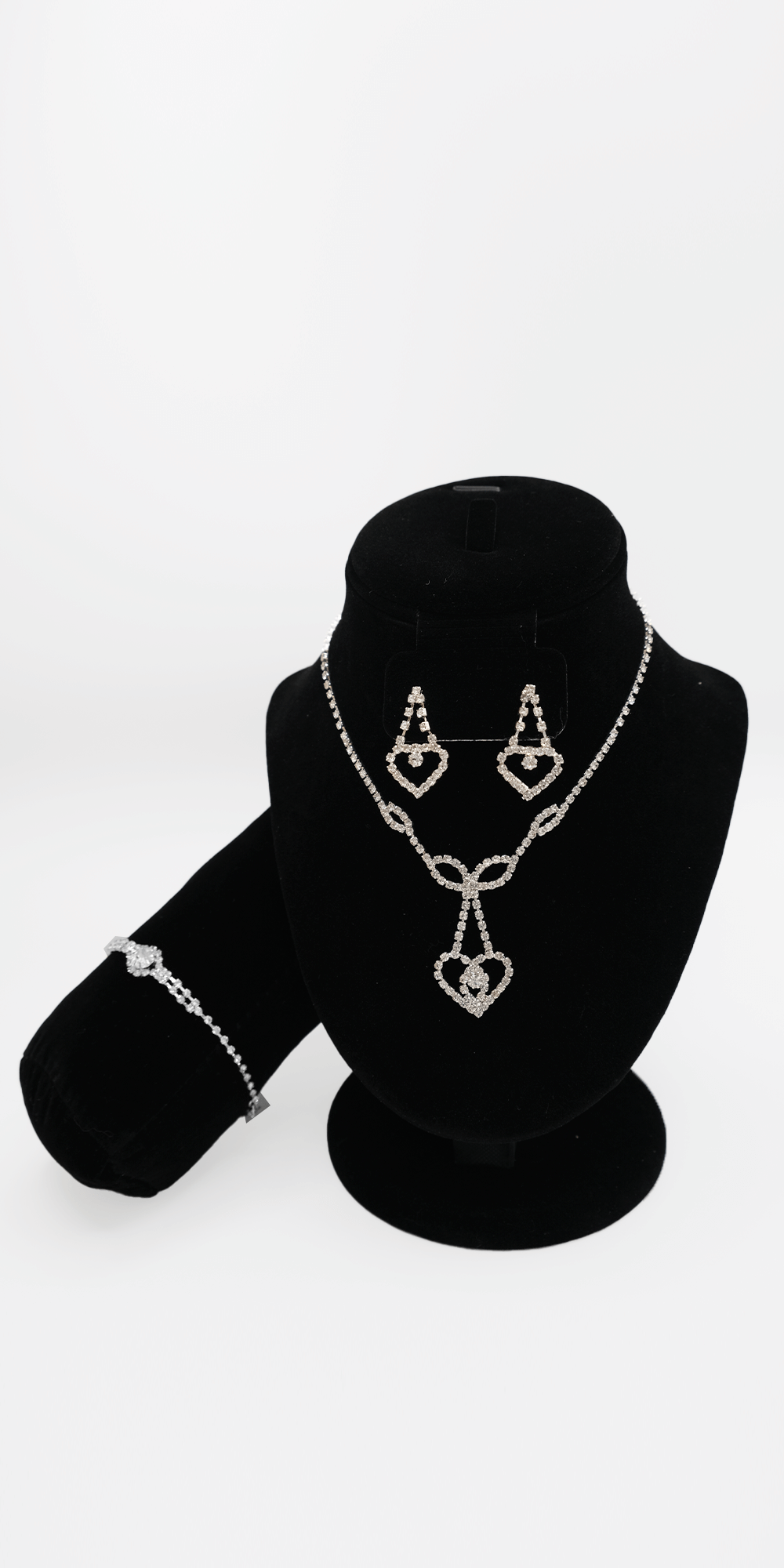 Camille La Vie Open Heart Rhinestone Necklace Earring and Bracelet Set OS / silver