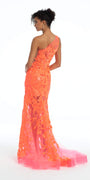 Sequin Floral One Shoulder Illusion Mermaid Dress with Train Image 3