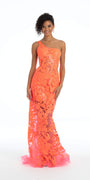 Sequin Floral One Shoulder Illusion Mermaid Dress with Train Image 2