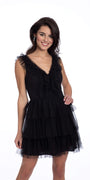 Mesh V Neck Triple Tier Fit and Flare Dress Image 1