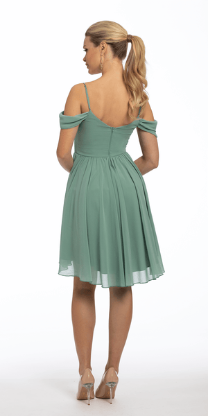 Chiffon off the Shoulder Drape Front Fit and Flare Dress Image 2