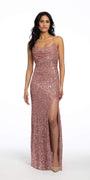 Cowl Neck Sequin Dress with Side Slit Image 3