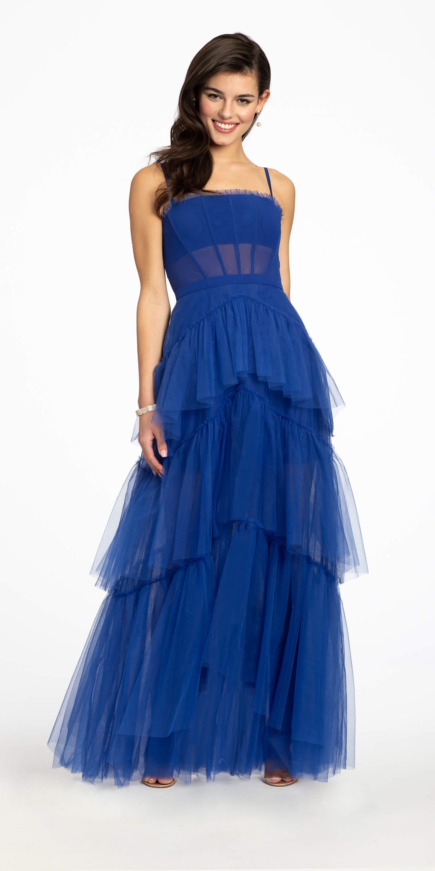 Camille La Vie Sheer Mesh Corset Tiered A Line Dress missy / 2 / blue