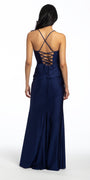 Stretch Satin Lace Up Back Dress with Train Image 2