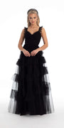 Multi Tiered Tulle Ballgown with Satin Waist Accent Image 1
