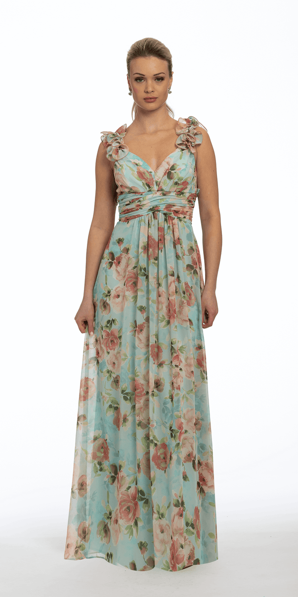 Chiffon Patcwork Floral Print Pleated Maxi Dress – Terijon.com