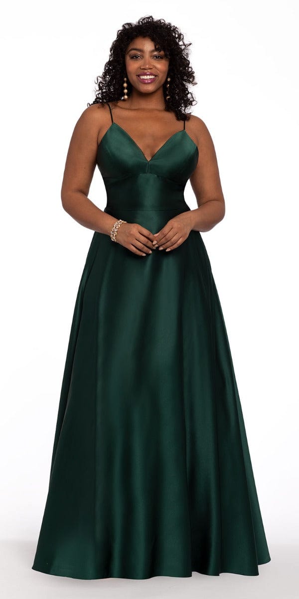 Camille La Vie Satin Spaghetti Slip Ball Gown missy / 6 / emerald