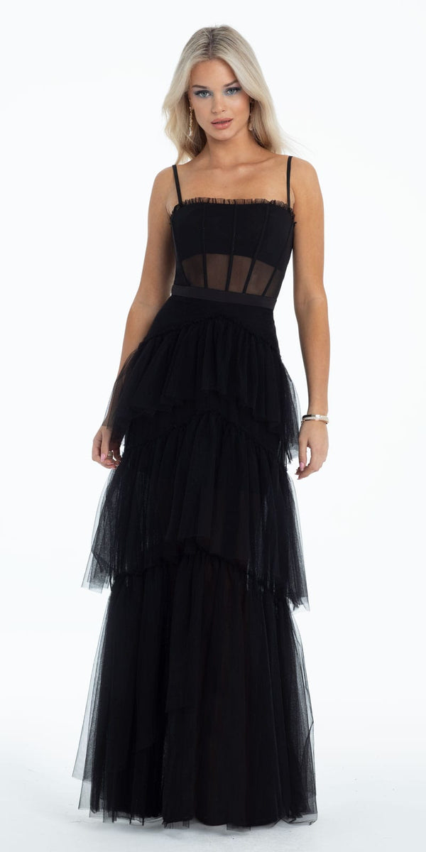Sheer Mesh Corset Tiered A Line Dress Image 6