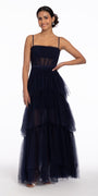 Sheer Mesh Corset Tiered A Line Dress Image 13