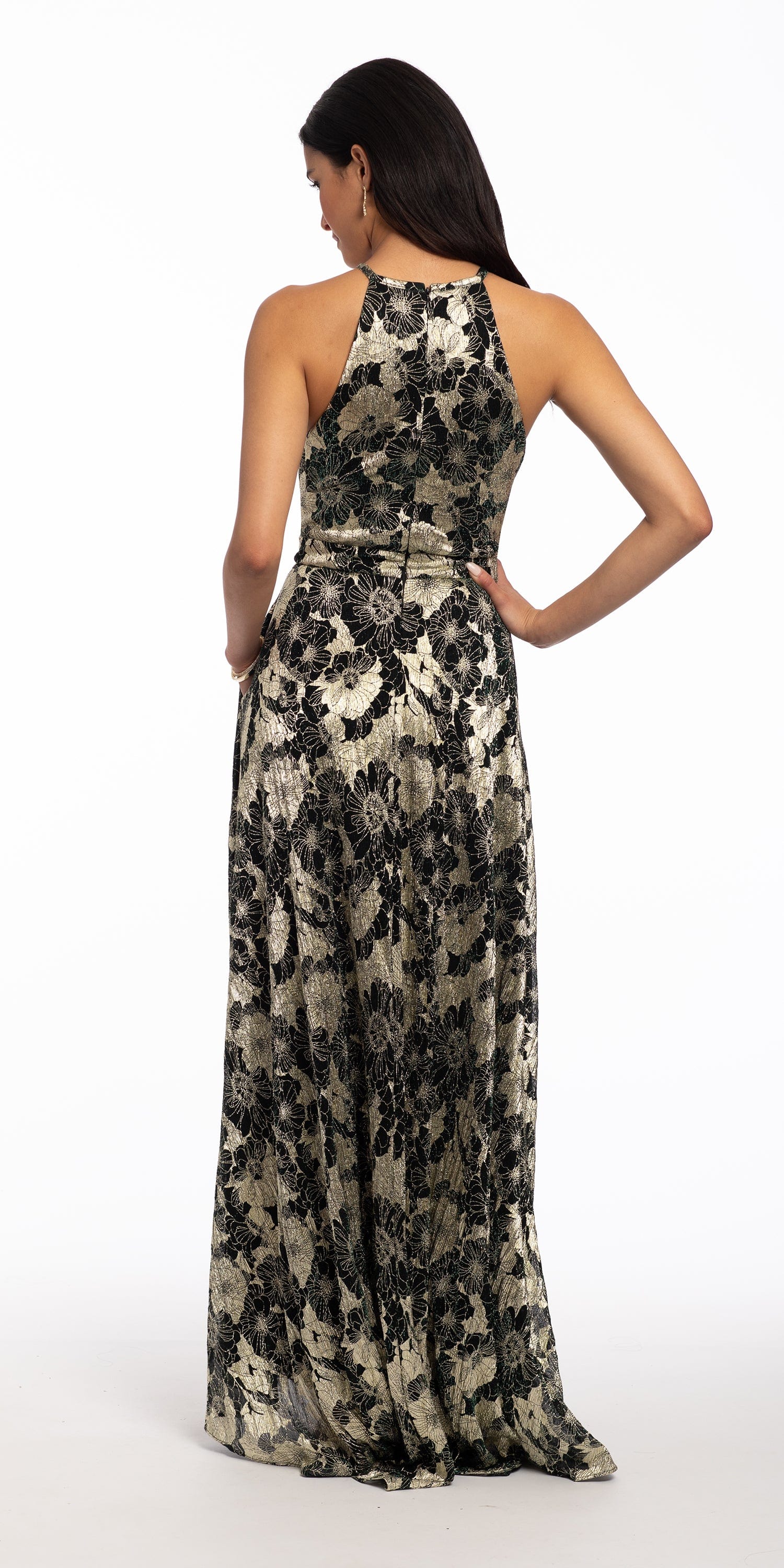 Eliza j beaded halter neck floral on sale jacquard ball gown