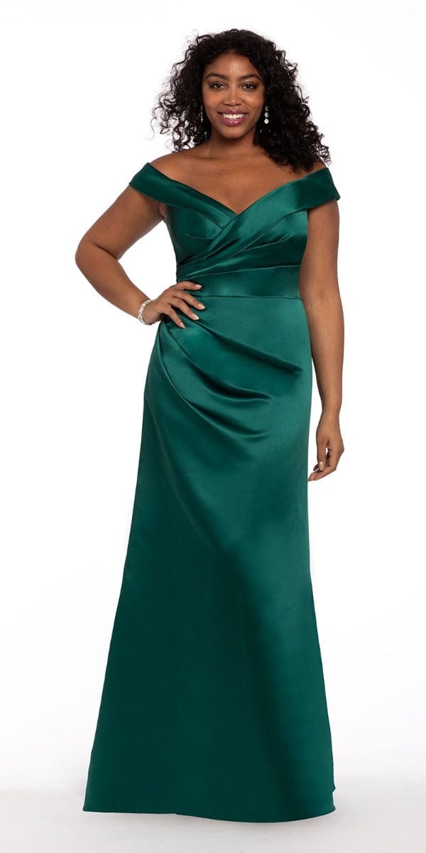 Camille La Vie Satin Side Gather Off the Shoulder Dress missy / 12 / emerald