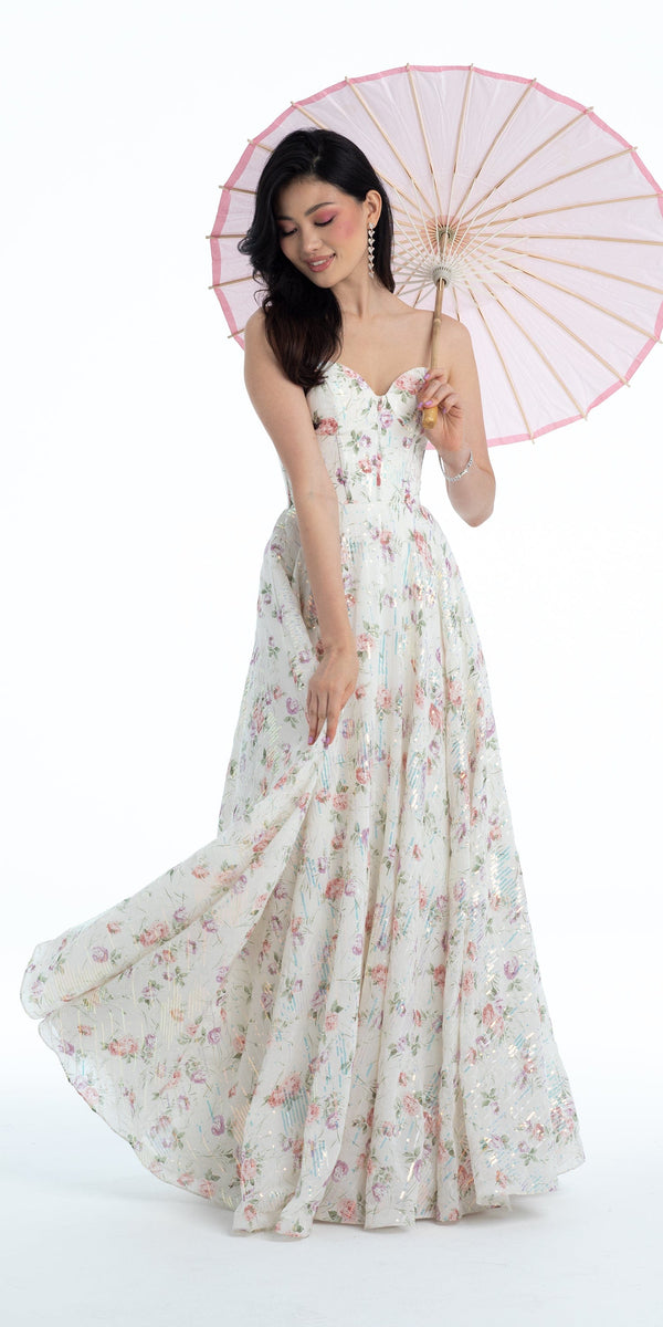 Sequin Floral Corset A Line Dress Image 1
