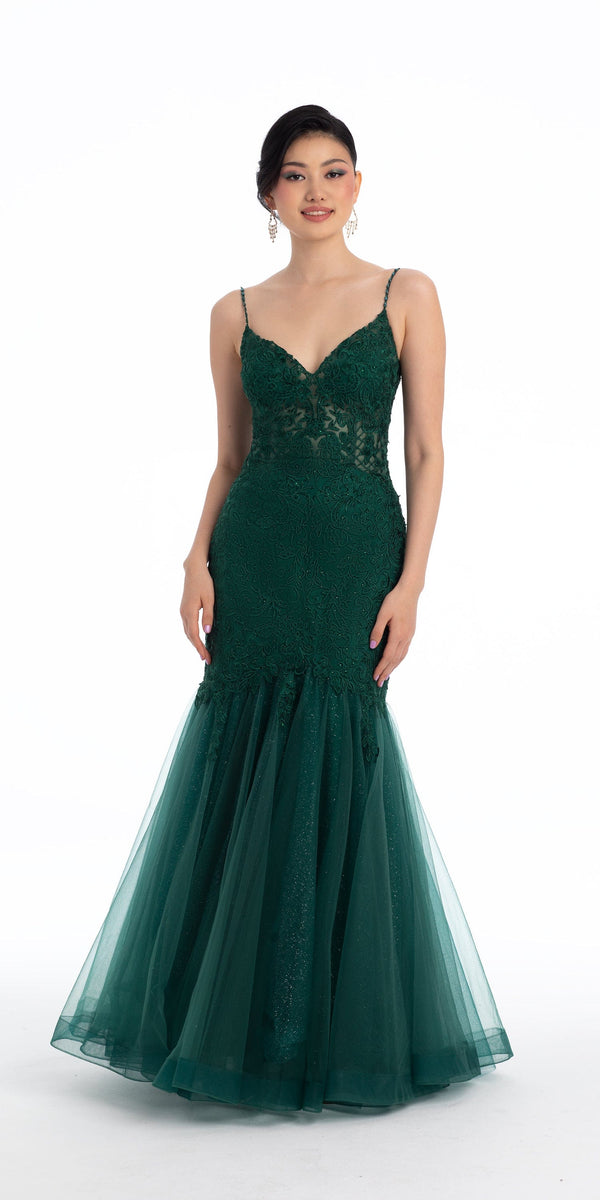 Shop deep v-neck glitter-knit mermaid black prom dress from