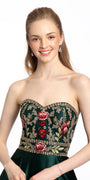 Rose Embroidered Satin Corset A Line Dress with Pockets Image 2