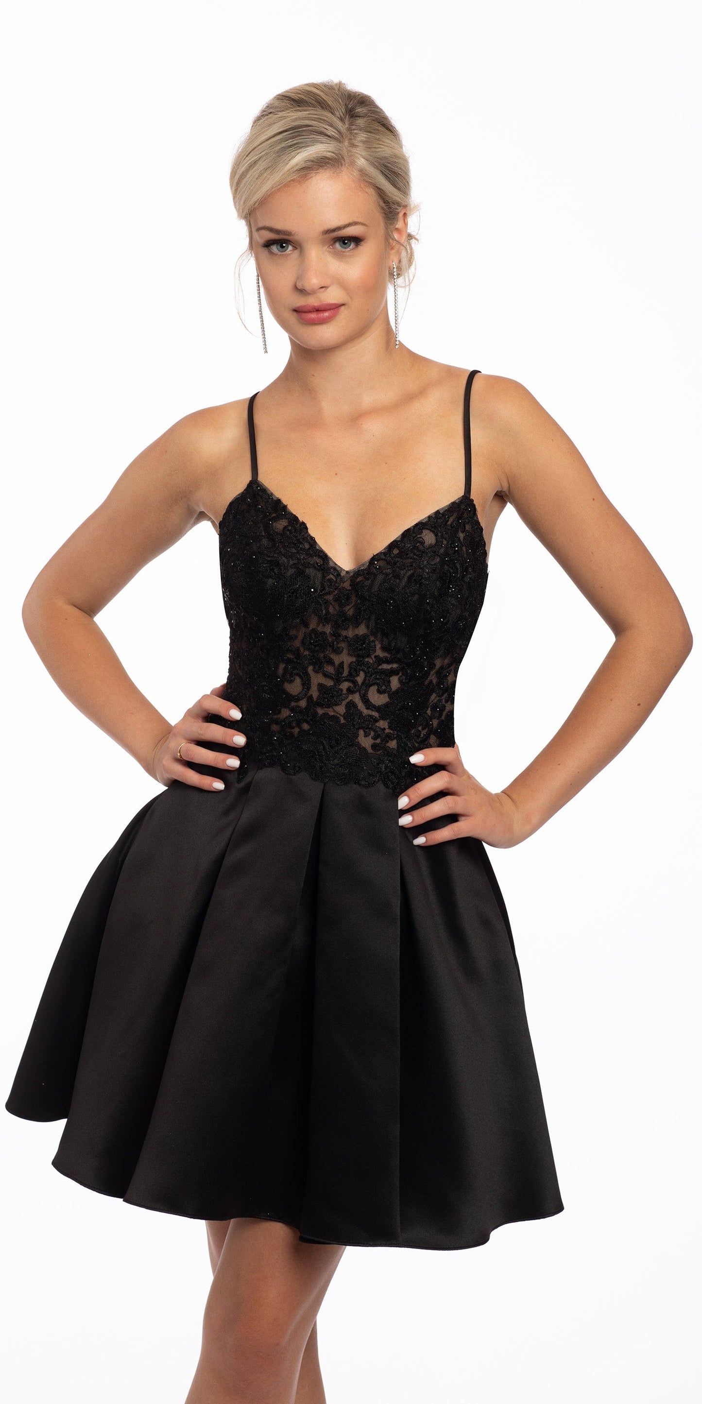 Camille La Vie Taffeta Lace Corset Fit and Flare Dress missy / 6 / black
