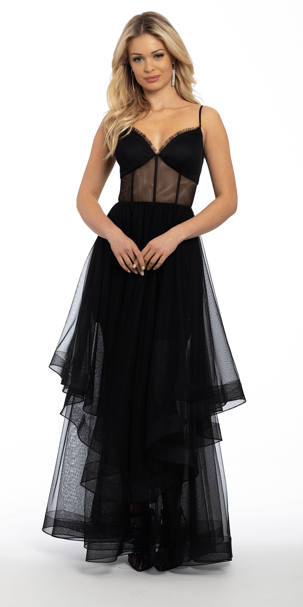 Camille La Vie Tiered Mesh Corset Lace Up Back Dress missy / 2 / black