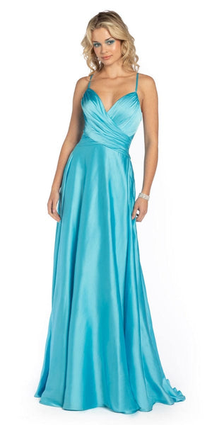 Strappy Back Ruched Satin Plunge Dress Image 2