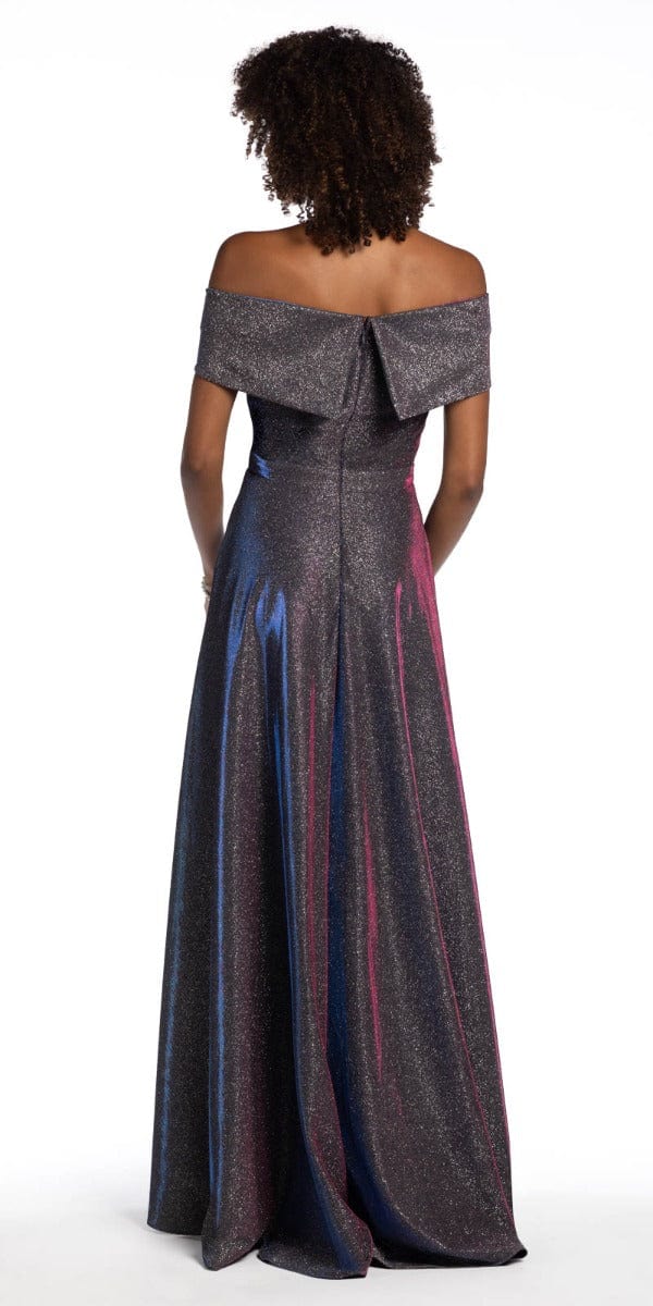Off The Shoulder Surplice Two Tone Metallic Dress Image 5