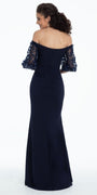 3 D Flower Illusion Sleeve Off the Shoulder Crepe Dress Image 2