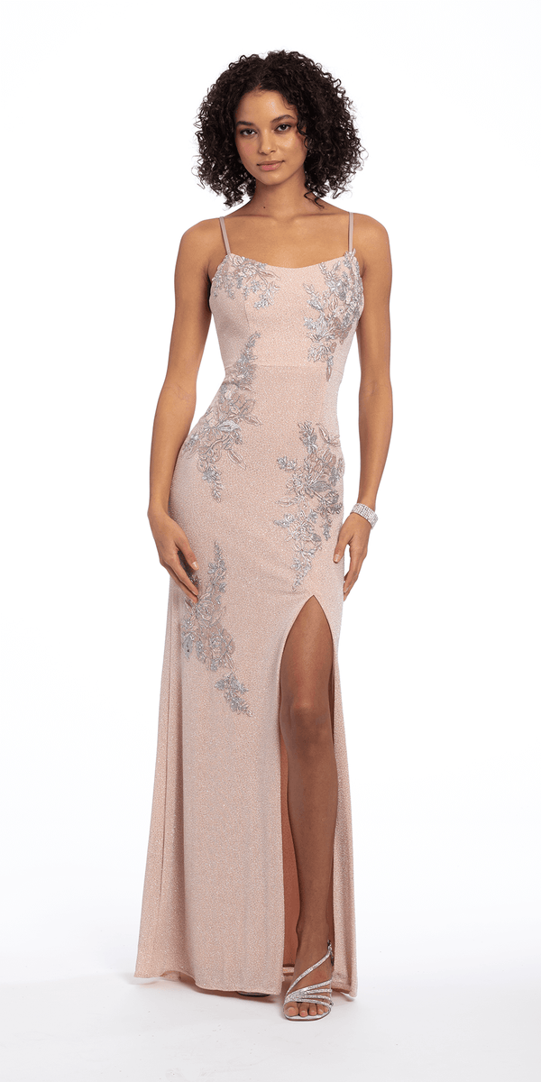 Knit Lace Up Back Dress with Embroidered Appliques Image 1