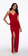 Ruched Back Crepe Dress with Side Pleats Image 1