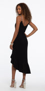 V Neck Side Ruched Crepe Midi Dress with Asymmetrical Hem Image 2