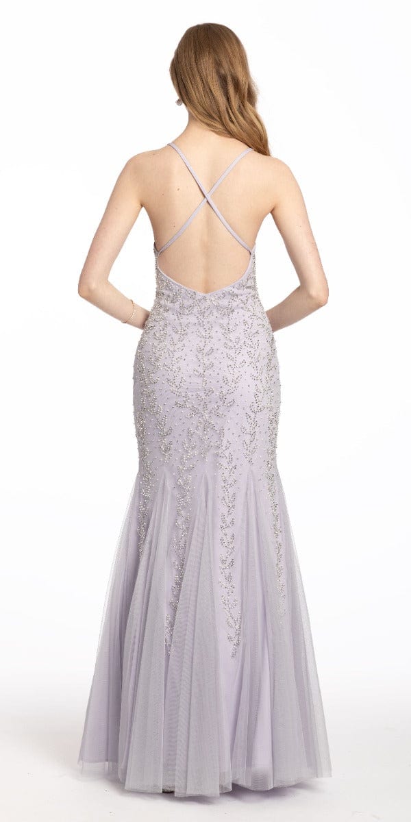 Camille La Vie Illusion Beaded X Back Dress with Godets